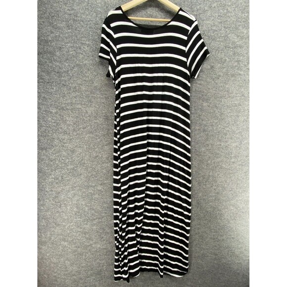Daisy Island Dress Women L Large Black Striped Maxi Long V-Neck Short Sleeve - Picture 2 of 9